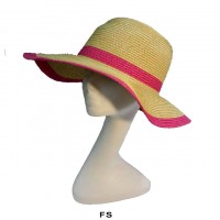 Wide Brim Paper Straw Hats – 12 PCS w/ Color Band & Trim - Fuchsia - HT-6039FS